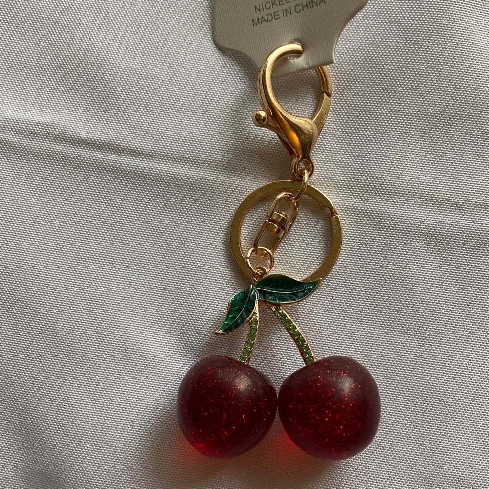 Cherry Keychain with Gold Accents